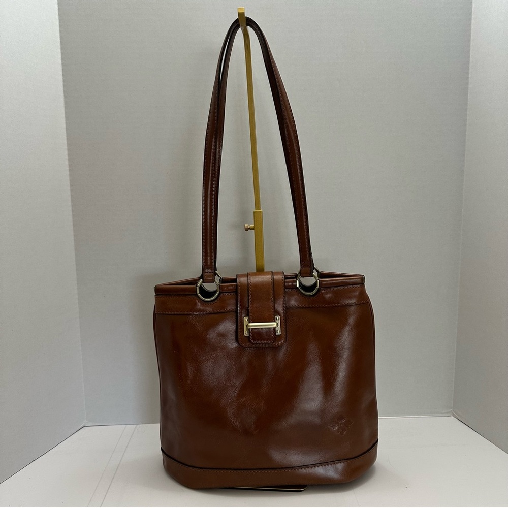 Marola by Patricia Nash – Classic Frame Satchel Tote in Warm Cognac Leather